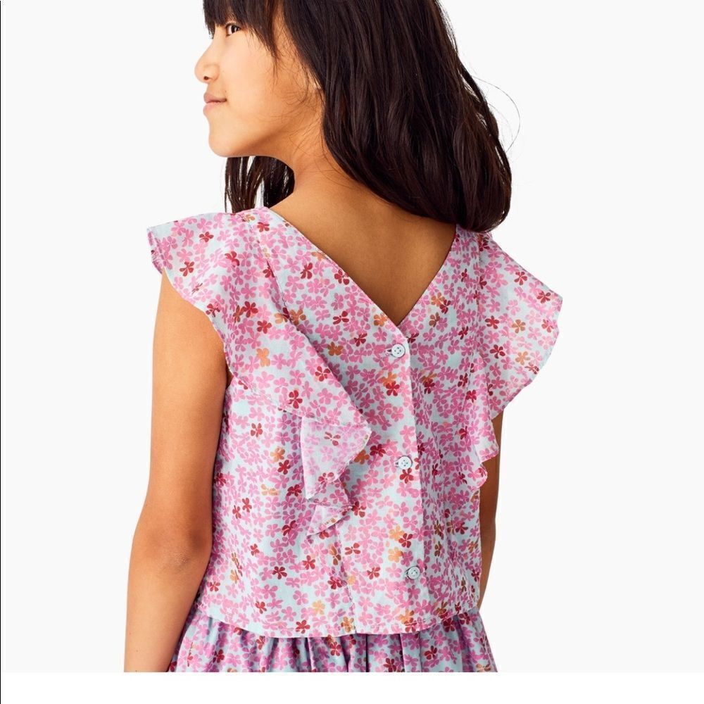 NWT New TEA COLLECTION Ruffle Sleeve Button Back Woven Top Floral Print Girls 10